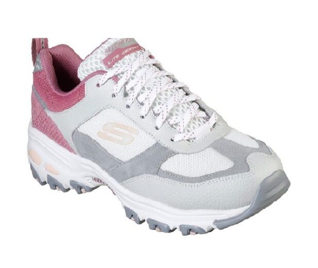 grey and pink sketchers