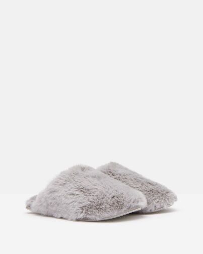 grey fluffy mule slippers