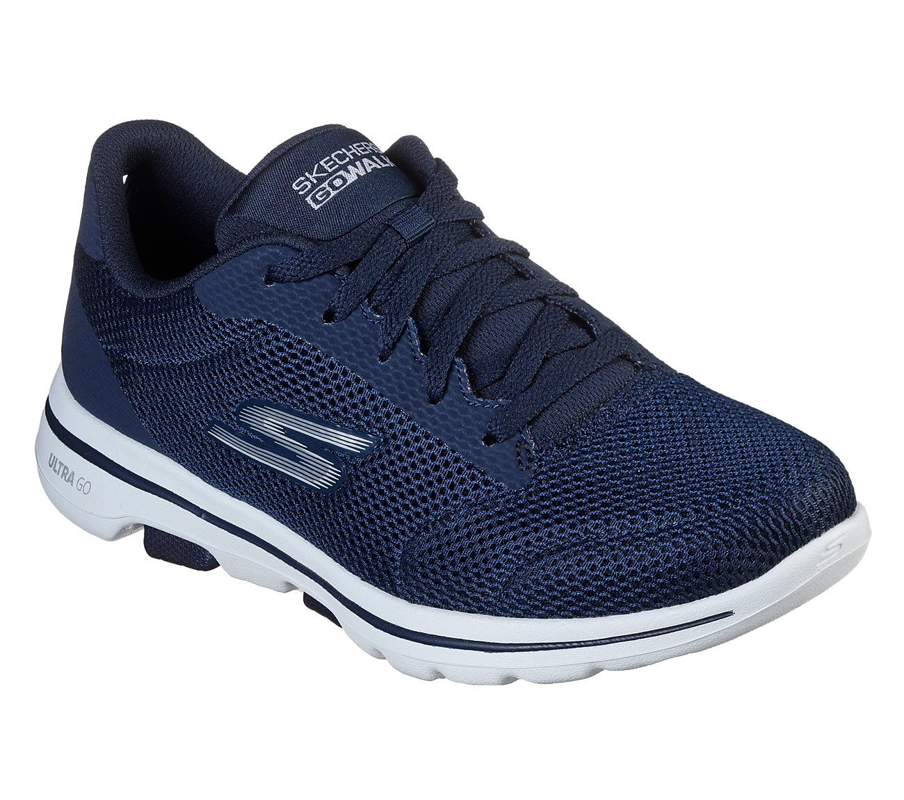 navy and white skechers