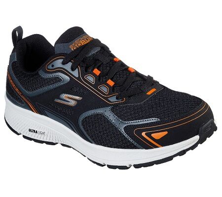 orange and black skechers