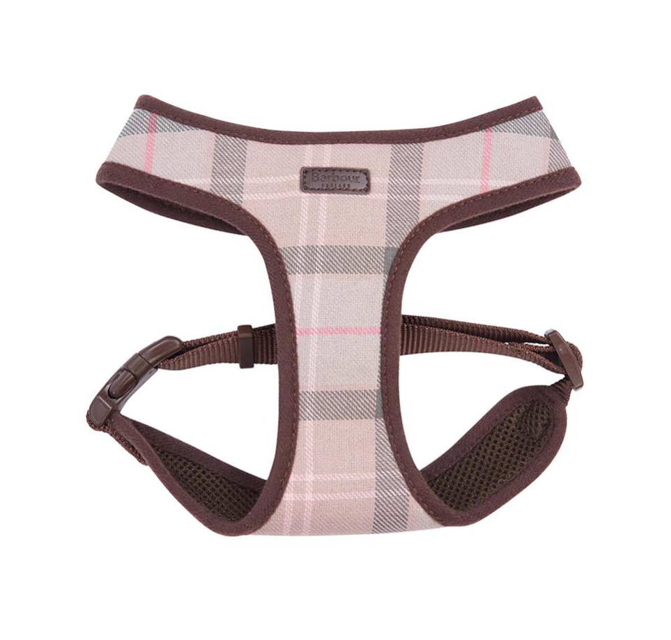 Barbour Tartan Dog Harness Taupe/Pink