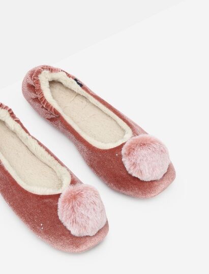 pink slippers with pom pom