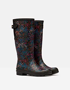Joules Back Adjustable Printed Wellies Black Speckle