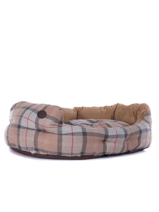 Barbour Luxury Dog Bed Taupe/Pink Tartan