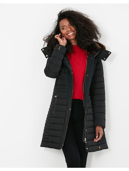 ladies black padded coat with hood