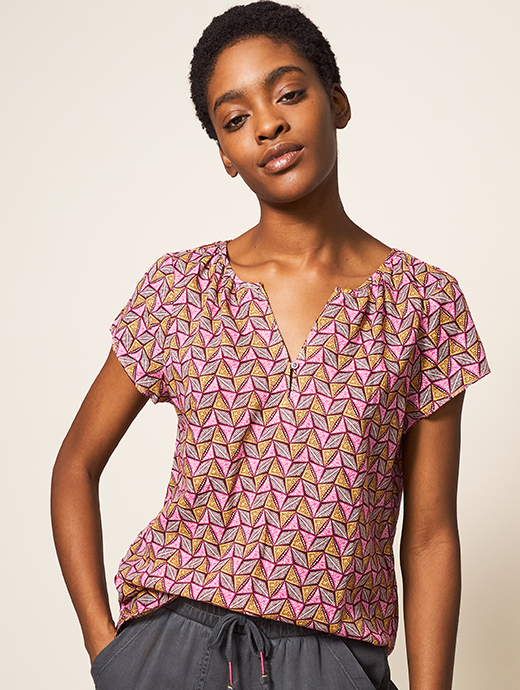 White Stuff Women's Keri Organic Cotton Top Plum Multi