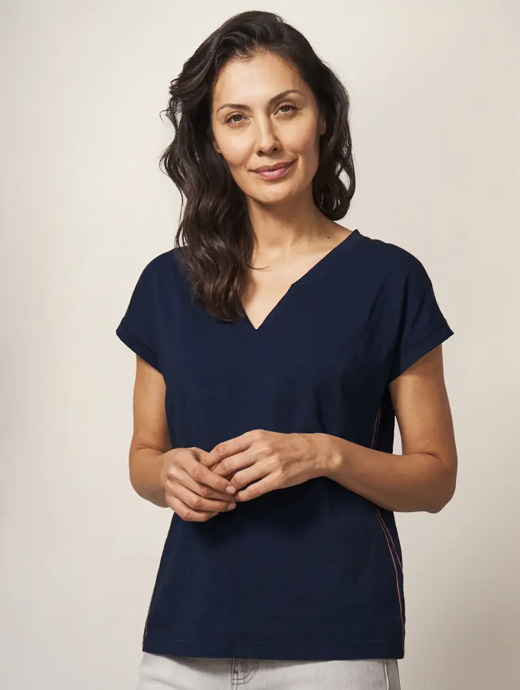 White Stuff Women's Nelly Notch Neck Tee Dark Navy