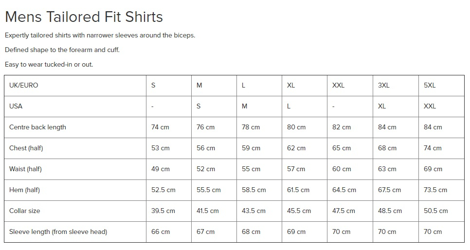 barbour shirt size guide