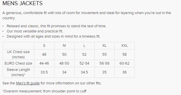 barbour t shirt size guide