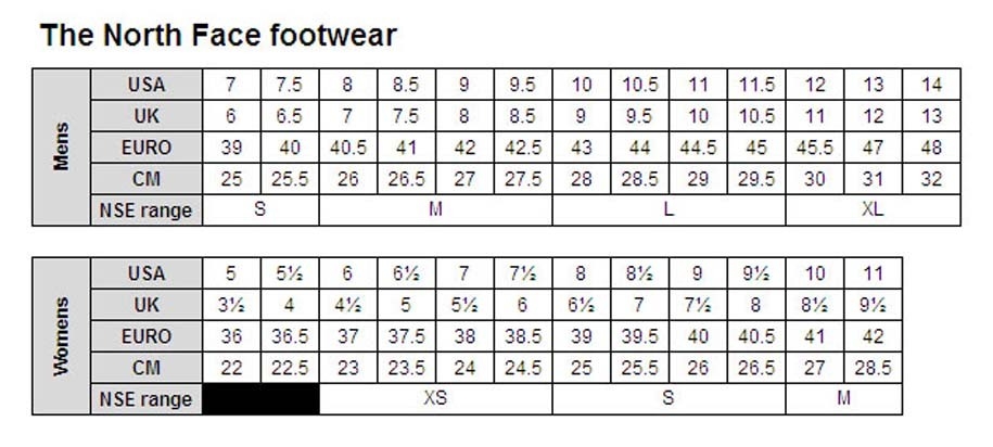 the north face uk size guide